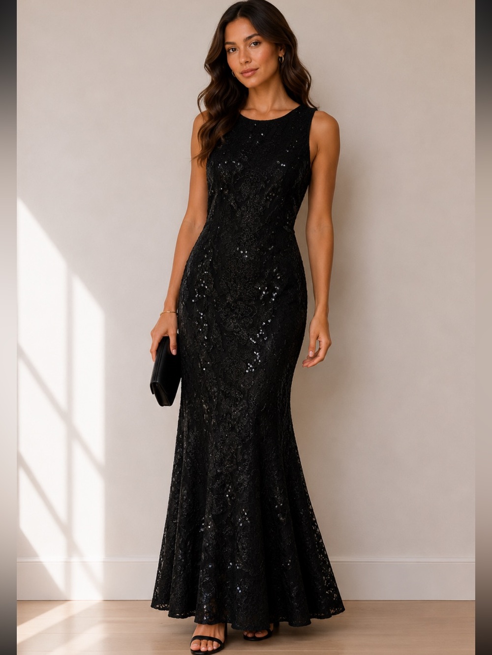 Jessica' Mclimtock vintage black emboridry sequins maxi dress S14 whimsigoth